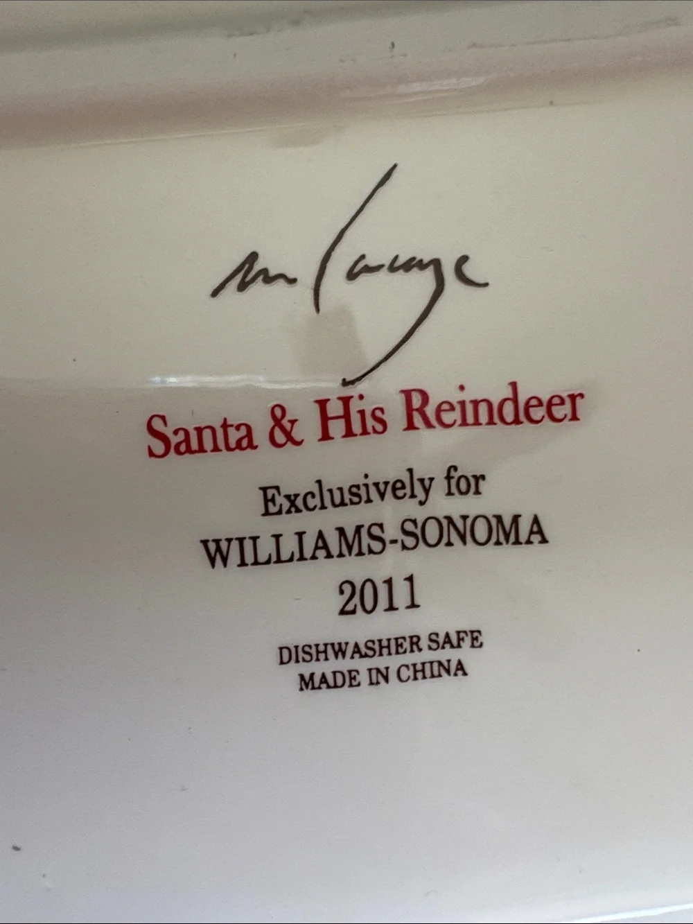 Williams Sonoma Santa and his reindeer Red Trim Santa Sleigh Serving Platter